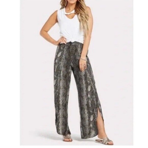 NWT Evereve Peyton Jensen Whitney Snake Print Pants Split Wide Leg Size S - Picture 1 of 6